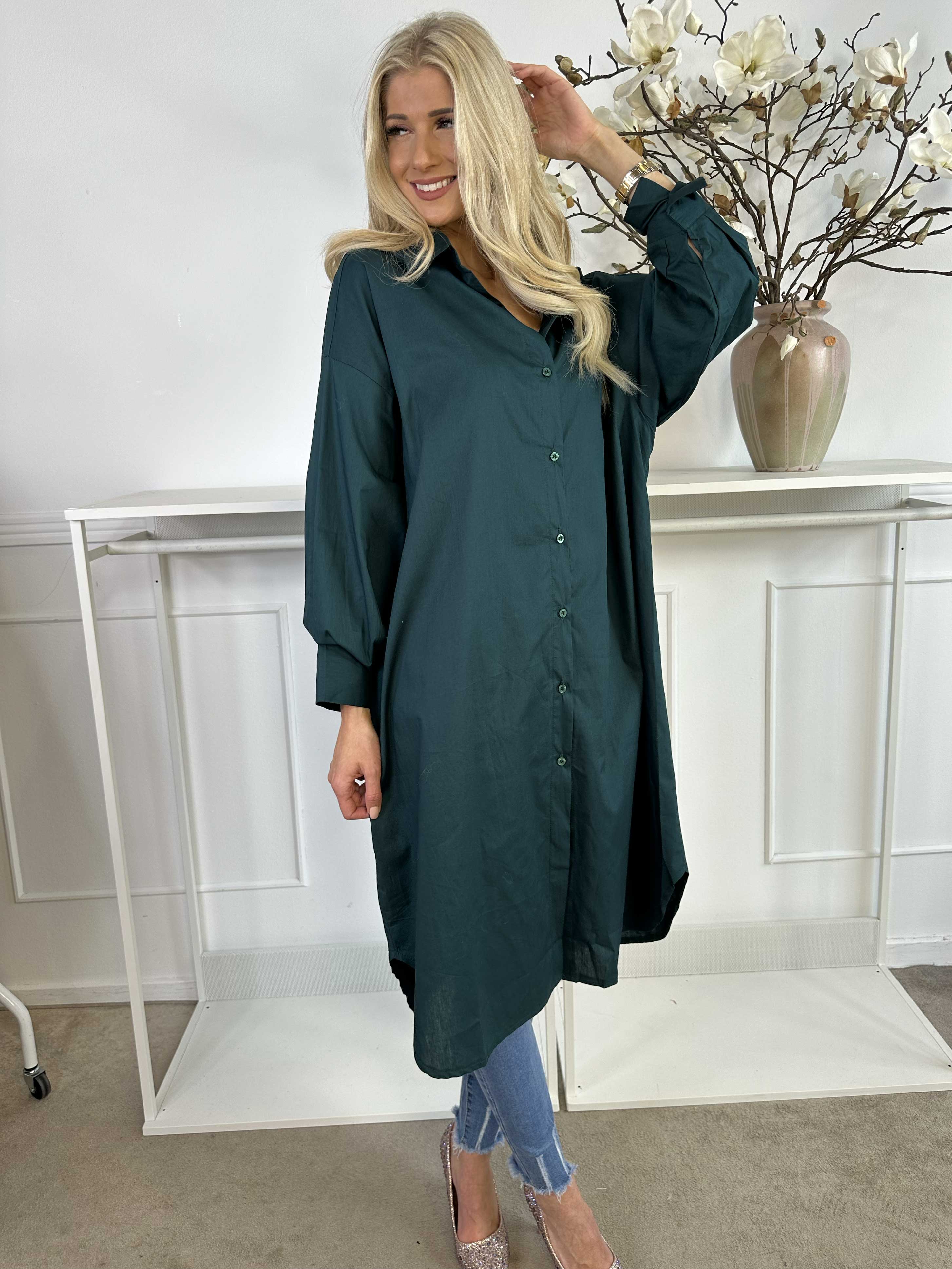 Ceylan - Lång enfärgad skjortklänning i bomull